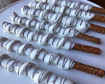 1 Dozen Silver glitter chocolate caramel pretzels, 1 dozen, elegant wedding, silver, black, wedding favors, shower favors, New Years favors,