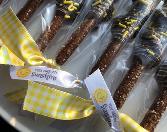 You Are My Sunshine Chocolate Pretzels, You Are My Sunshine Theme, Party Favors, Sun Cookies, 1st Birthday, First Birthday, Cookies, Decor