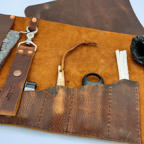THE EINSTEIN     ~   Large leather pipe cigar case pouch roll holder