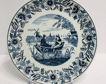 Delft Decor Holland Windmill Plates Blue and White Plates collectible Plates Holland Decor Sweden Decor Wooden Dock Stone Arch Bridge Etsy