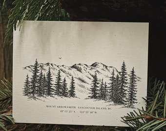 Mount Arrowsmith Vancouver Island Print| PNW Artwork| Mountain Range| Cabin Art| Mountain Drawing| Vancouver Island Artwork| Gulf Islands