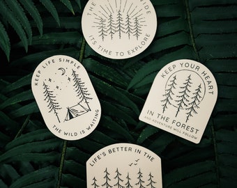 Camp Series Sticker Set, Minimalistic Outdoors Car Decal, Adventure Bumper Stickers, Pacific Northwest Stickers, Wilderness Decals