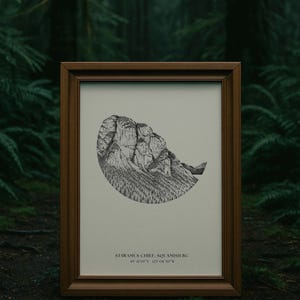The Chief Squamish Art Print | Stawamus Chief BC Wall Art | Minimalist Mountain Drawing | Pacific Northwest Canada Nature Decor