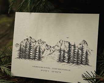 Golden Ears Mountains Print| PNW Artwork| Mountain Range| Cabin Art| Mountain Drawing| British Columbia Art| Gulf Islands| Mountain Wall Art