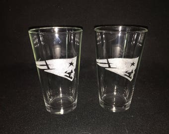 New England Patriots Hand Etched Pint Glasses!