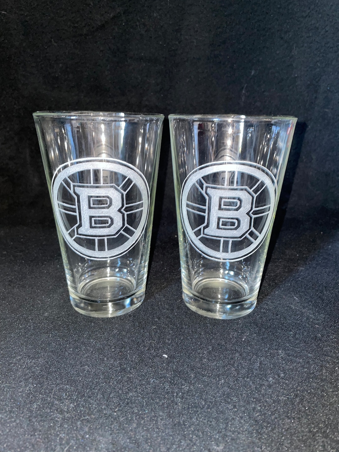 Boston Bruins Hand Etched Pint Glasses Etsy