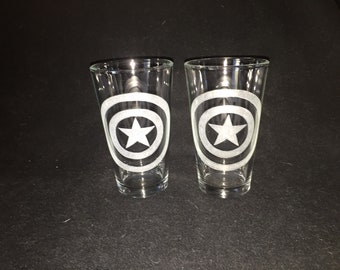 Captain America Hand Etched Pint Glasses!