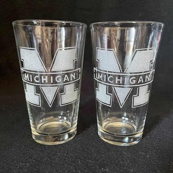 University of Michigan Beer Glasses Etsy