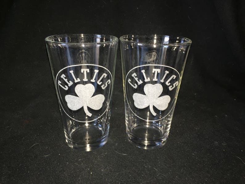 Boston Celtics Hand Etched Pint Glasses Etsy