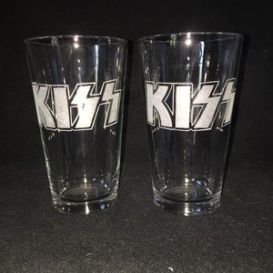 Kiss Hand Etched Pint Glasses