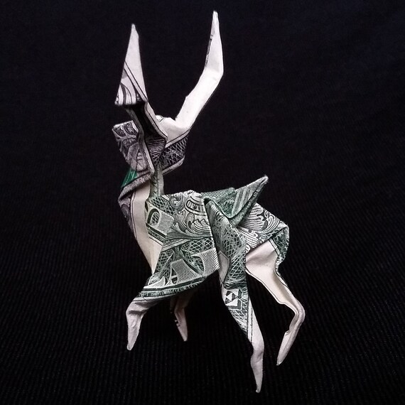 Origami Dollar Miniature DEER Figure Mini Gift $1 Bill Money Decor Small Statue