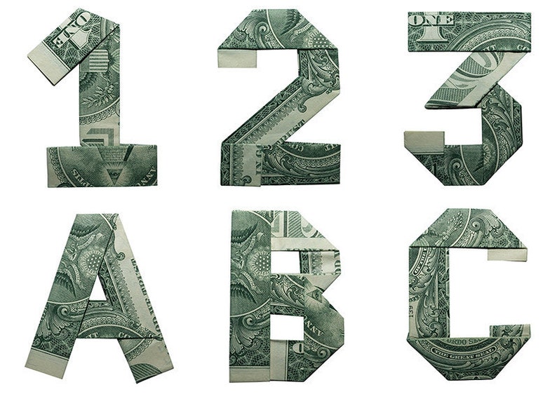 Dollar Origami LETTERS And DIGITS Money Alphabet Folded with Etsy