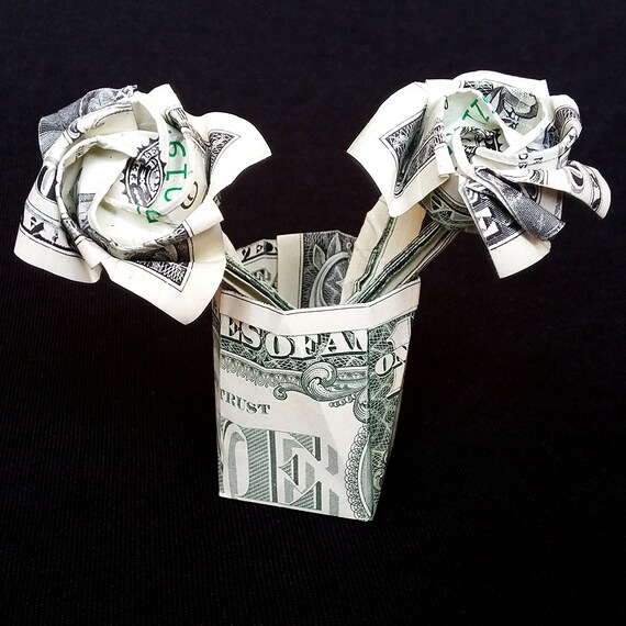 Money Origami Rose Artificial Flower Romantic Gift Real One Dollar Bill Anniversary Art Wedding Flower Gift Beauty And Beast Roses With Stem