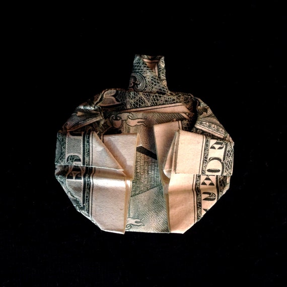 Origami Small PUMPKIN Money Halloween Gift Handmade Real One Dollar Bill Decor