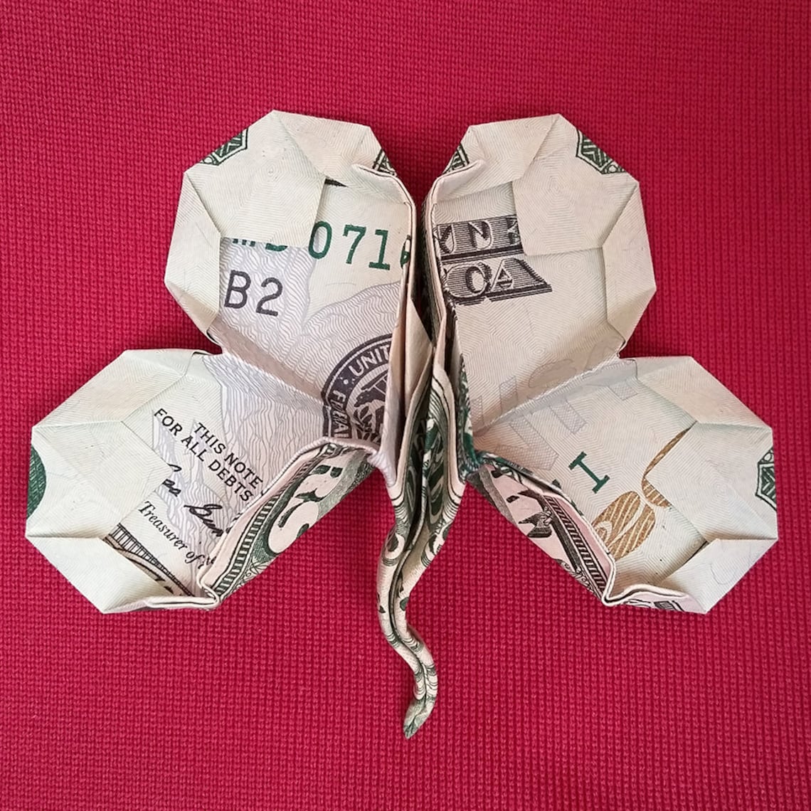 Dollar Origami LUCKY Four Leaf CLOVER Charm Housewarming Gift Etsy