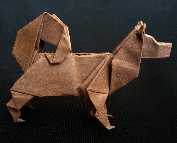 Origami Brown Siberian Husky Figurine 3d Miniature Dog Paper Lover Charm Gift Sculpture Art Mini Figure Small Dog Statue Home Decor Puppy