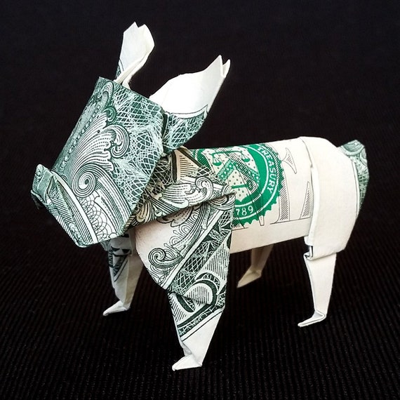 Dollar Bill Origami French Bulldog Statue 3d Puppy Sculpture Money Paper Model Art Charm Gift Handmade Figurine Home Decor Real 1 Us Dollar