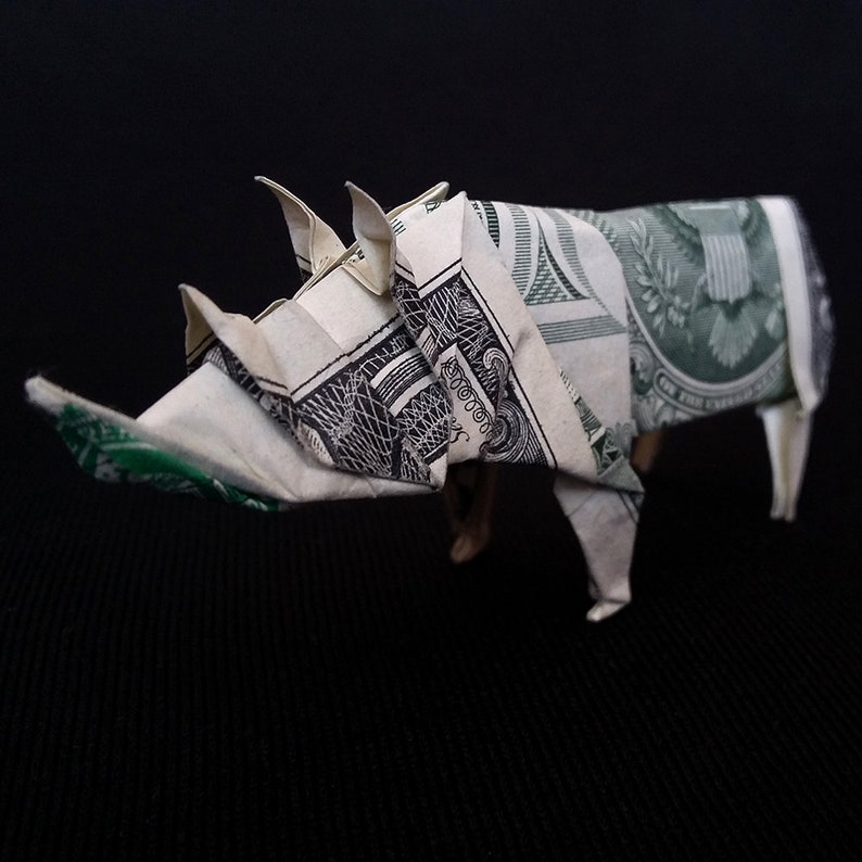 Real One Dollar Bill Origami RHINOCEROS 3D Paper Sculpture Etsy