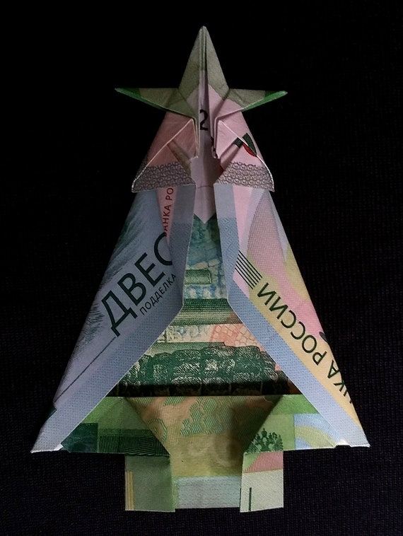 Real One Dollar Bill Origami Art Miniature Christmas Tree With Star Money Gift Xmas Handmade 100 Us Dollars Bill 200 Russian Rubles Banknote