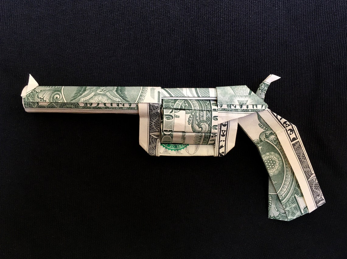 Money Origami REVOLVER Pistol Hand Gun Handmade of 3 Real One Etsy