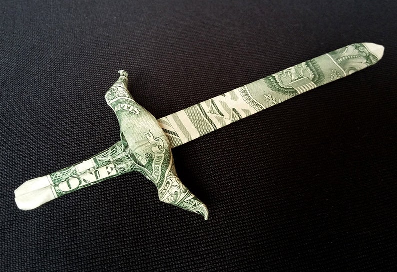 Real One Dollar Bill Origami Medieval Knightly Arming SWORD Etsy