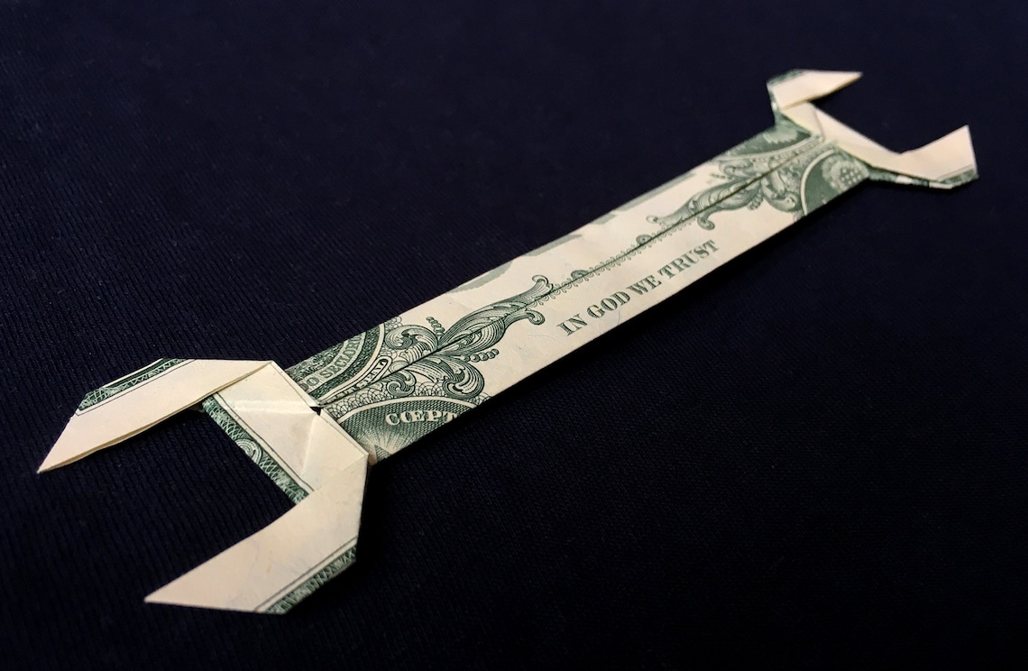 Real One Dollar Bill Origami OpenEnd WRENCH Paper Spanner Etsy