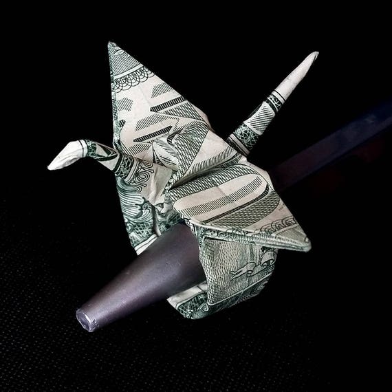 Money Origami Miniature Crane Ring Gift Flying Bird Figurine Handmade Real One Dollar Bill Handcrafted Gift Bird Ring Animal Mini Bird Lover