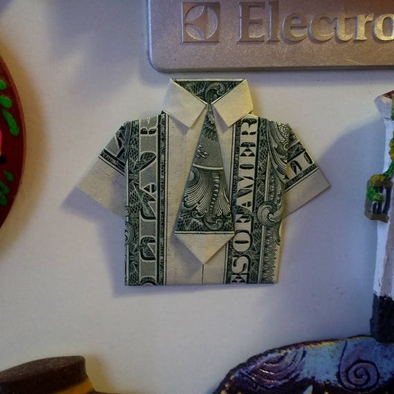 Fridge Magnet Mini Dress Shirt Lucky Charm Money Origami Kitchen Decor Handmade Real One Dollar Bill Handcrafted Art Gift Finance Souvenir