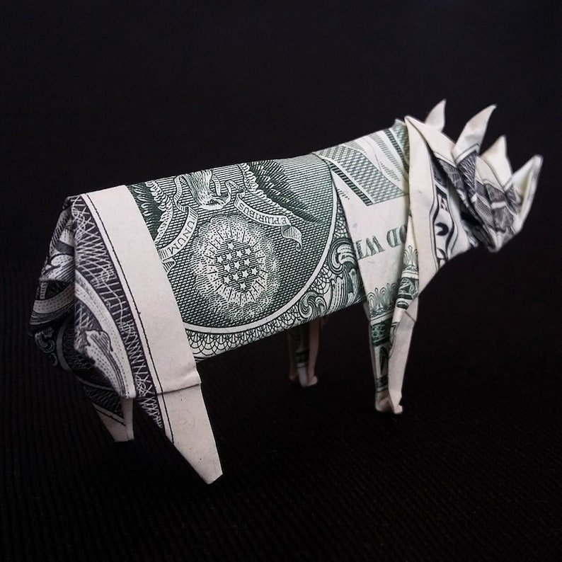 Real One Dollar Bill Origami RHINOCEROS 3D Paper Sculpture Etsy