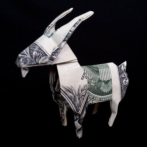 Origami Goat 3d Sculpture Zodiac Sign Capricorn Animal Ibex Figure Money Art Figurine Home Decor Statue Handmade Real Dollar Bill Sculpture