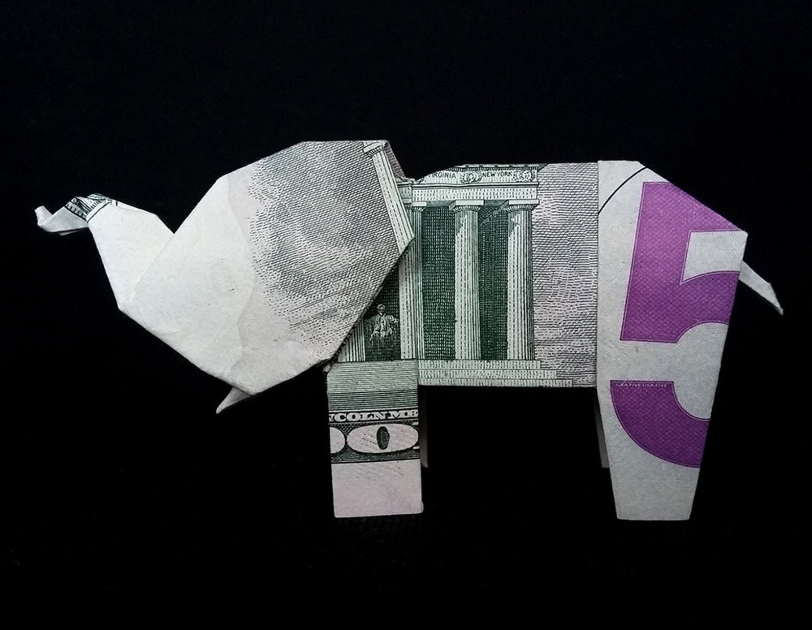 Origami Dollar ELEPHANT 3D Sculpture Money Handmade Paper Etsy