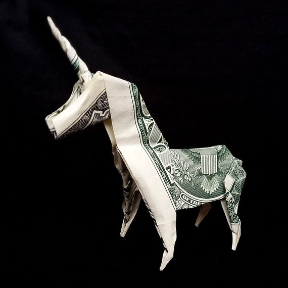 Origami Miniature Unicorn Sculpture Money Horse Figurine Handmade Mythical Animal Figure Real One Dollar Bill Birthday Gift Unicorn Figurine