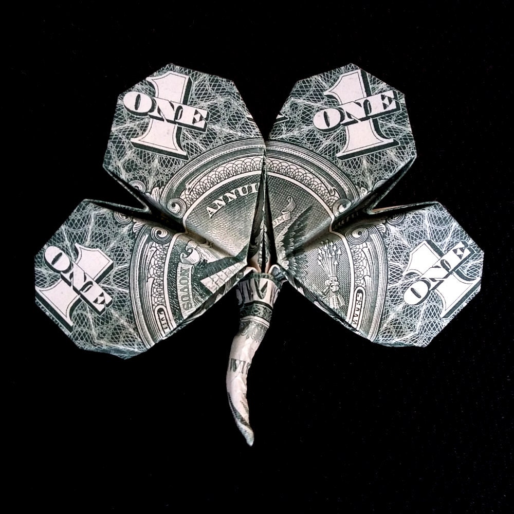 Dollar Origami LUCKY Four Leaf CLOVER Charm Housewarming Gift Etsy