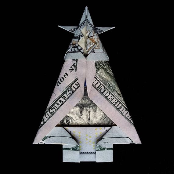 Real One Dollar Bill Origami Art Miniature Christmas Tree With Star Money Gift Xmas Handmade 100 Us Dollars Bill 200 Russian Rubles Banknote