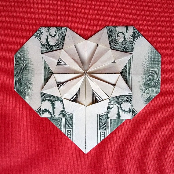 Money Origami Heart Charm Valentine Day Small Love Gift Real Dollar Bill Handcrafted Art Wall Decor Wedding Gift Handmade Paper Girl Gift