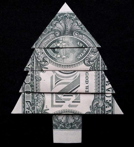 Real 1 Dollar Bill Origami Miniature Green Christmas Tree Decor Money Art Xmas Handmade Handcrafted Small Pine Tree Christmas Holiday Gift