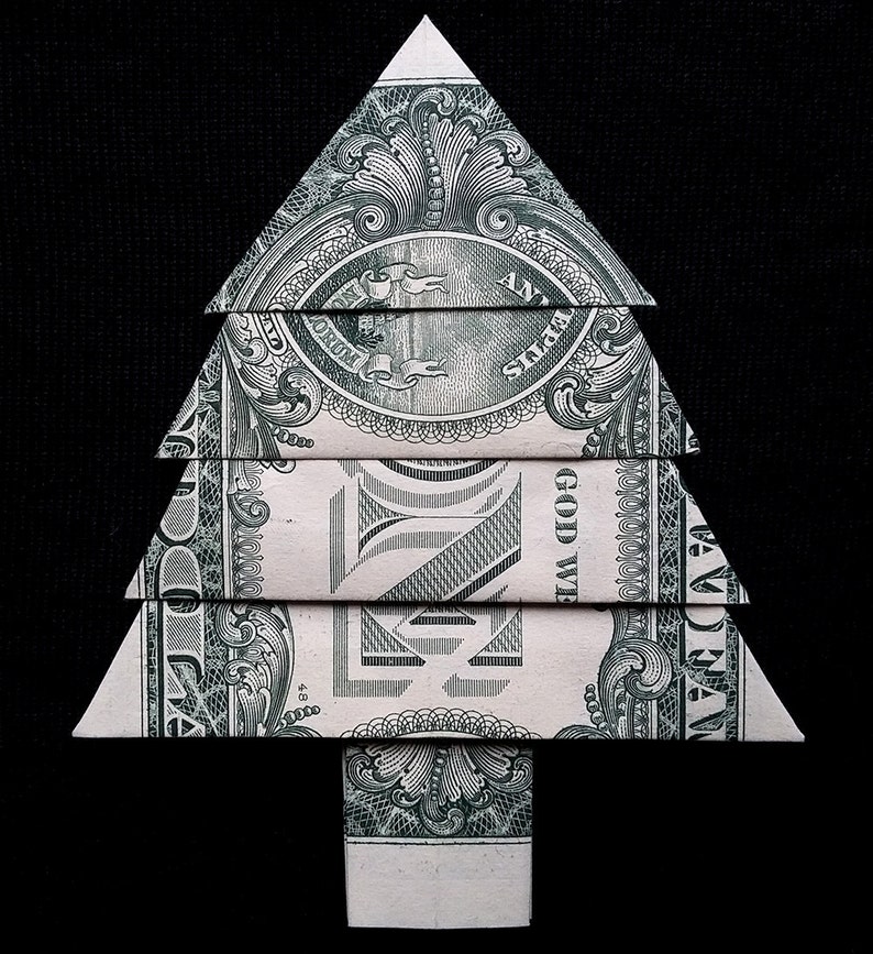 Real 1 Dollar Bill Origami Miniature Green Christmas Tree Etsy