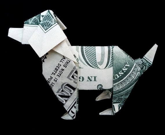 Dollar Origami Dog Lover Gift Miniature 3d Pet Handmade Animal Figure Money Sculpture Figurine Folded Real One Dollar Bill Small Dog Art