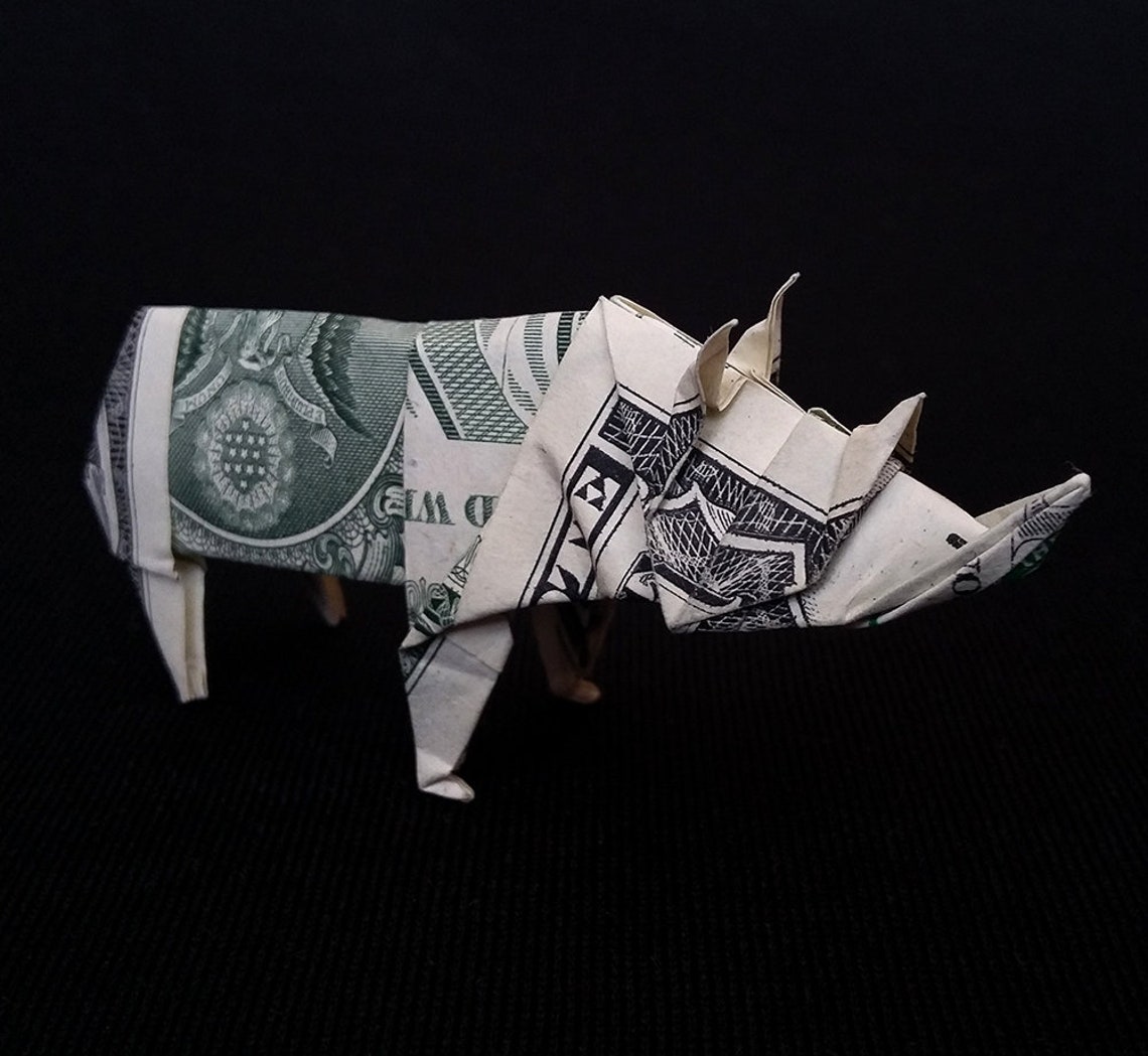 Real One Dollar Bill Origami RHINOCEROS 3D Paper Sculpture Etsy