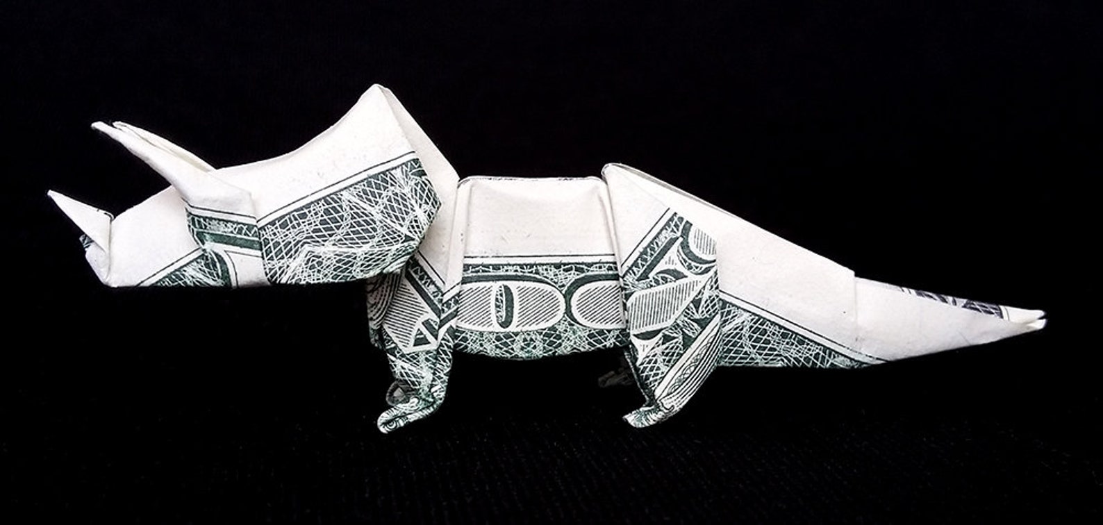 Origami Dollar Dinosaur TRICERATOPS Dino 3D Figure Money Art Etsy