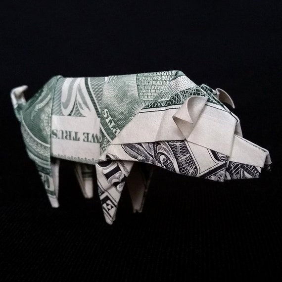 Money Dollar Origami BULL Statue Taurus Art Sculpture Miniature Ox Real $1 Bill