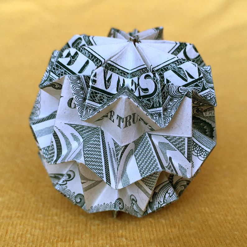 Origami Money Ball Made of Real One Dollar Bill Small Cat