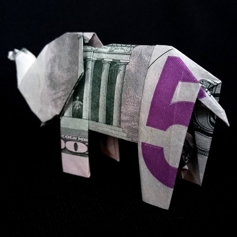 Origami Dollar ELEPHANT 3D Sculpture Money Handmade Paper Etsy