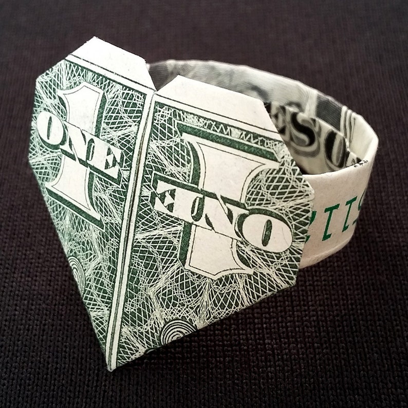 Dollar Bill Origami Ring With Heart Handmade Money Art Little Etsy
