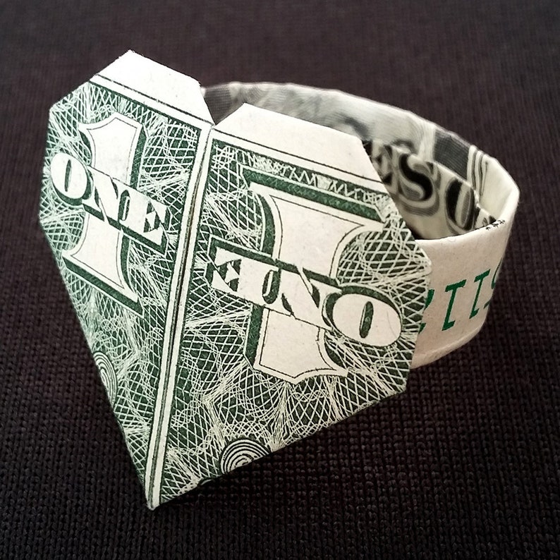 Dollar Bill Origami RING with HEART Handmade Money Art Little Etsy