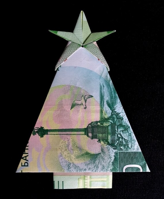 Real One Dollar Bill Origami Art Miniature Christmas Tree With Star Money Gift Xmas Handmade 100 Us Dollars Bill 200 Russian Rubles Banknote