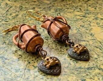 Artisan Handmade Vintage Coffee Pot Charm rustic earrings