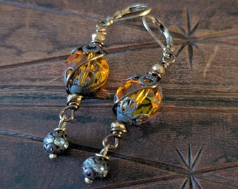 Vintage Swarovski Topaz AB Crystal Victorian style earrings