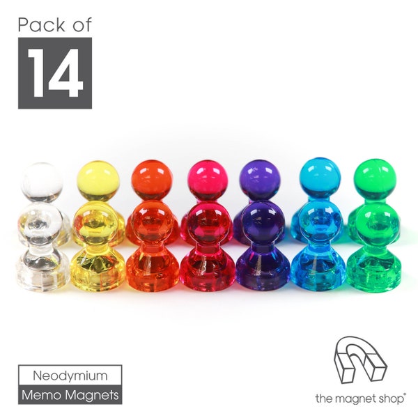 14 Multicoloured Neodymium Push Pin/Skittle Magnets for Home and Office by The Magnet Shop®