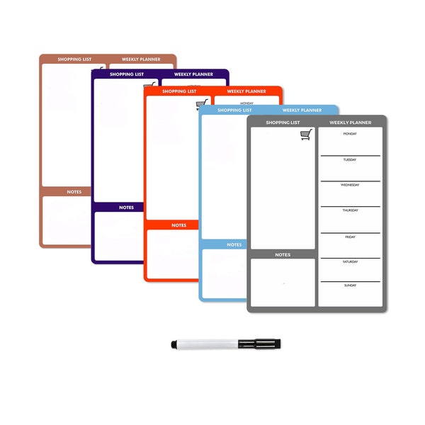 Magnetic Weekly Meal Planner and Organiser – Whiteboard Planner, Shopping List & Memo Board for Home and Office - with 1 Dry Wipe Pen